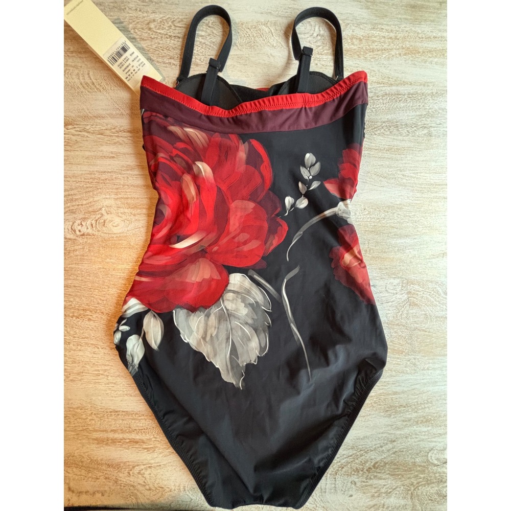 Gottex size 8 Floral Rose One Piece Swimsuit Womens Black Red 21RO070 - Picture 3 of 8